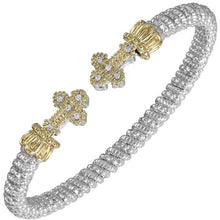 Load image into Gallery viewer, Vahan Sterling Silver &amp; 14K Yellow Gold Small Diamond Cross Bangle Bracelet
