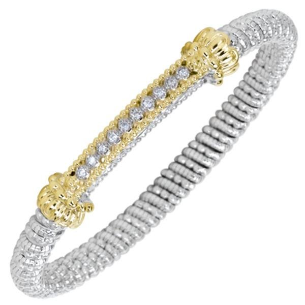 Vahan Sterling Silver & Yellow Gold Diamond Medium Pave Bar Bangle Bracelet