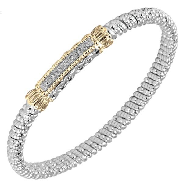 Vahan Sterling Silver & Yellow Gold Diamond Pave Short Bar Bangle Bracelet