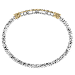 Vahan Sterling Silver & Yellow Gold Thin Diamond Long Pave Bar Bangle Bracelet