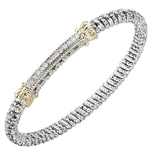 Vahan Sterling Silver & Yellow Gold Thin Diamond Pave Bar Bangle Bracelet